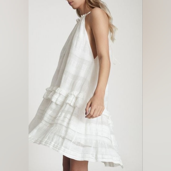 Reiss Gabriella Ruffle High Neck Linen Blend Shift Dress White 8 NWT - Picture 5 of 12